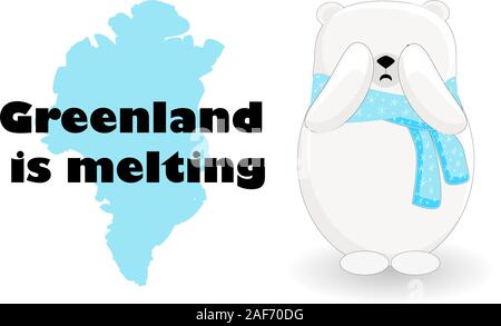 Die globale Erwärmung. Grönland schmilzt. Schmelzende Gletscher. Katastrophe. Banner auf das Thema Umweltschutz. Nordbär.. Stock Vektor