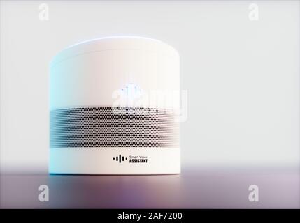 Intelligente Voice Activated assistant. 3D-rendering Konzept der weißen Hi Tech futuristische künstliche Intelligenz Spracherkennung auf Stockfoto