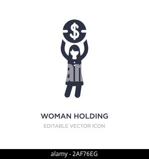 Frau mit großen Münze Symbol auf weißem Hintergrund. Einfaches element Abbildung von Business Konzept. Frau mit großen Münze Symbol Design. Stock Vektor