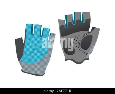 Grau und Blau Sport Handschuhe Symbol auf weißem Hintergrund, Fahrrad, Vector Illustration. Stock Vektor