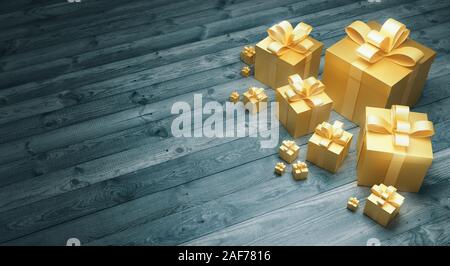 Gestaltete Weihnachtsgeschenke, Weihnachten Hintergrund, 3D-Rendering Stockfoto