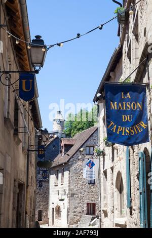 Französische Tapestry Museum und Shop in Aubusson, Creuse, Nouvelle-Aquitaine, Frankreich, das Zentrum der 550 Jahre alten Unesco französischer Wandteppich Industrie. Stockfoto