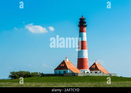 Leuchtturm Westerheversand an der Nordseeküste Stockfoto