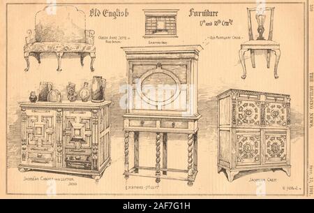 Englische Möbel 17.-18. Jahrhunderts Queen Anne sofa Stuhl Jacobean Kabinett 1901 Stockfoto