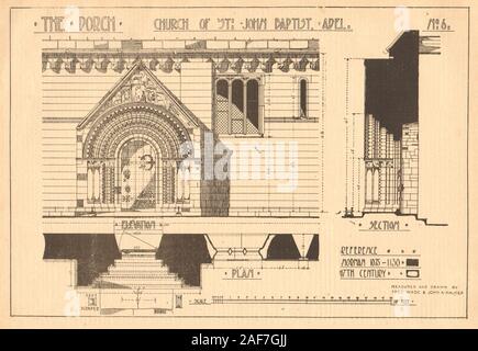 Veranda, Kirche St. Johannes Baptist, Adel, Leeds. Fred Wade & John Walker 1903 Stockfoto