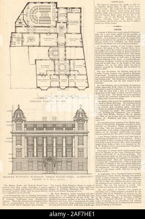 Holborn städtischen Gebäuden, Design. Alternative Fassade. ET Hall, Architekt 1906 Stockfoto