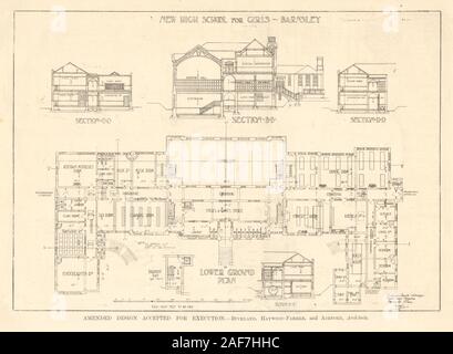 Girls High School, Barnsley. Buckland Haywood-Farmer & Ashford Plan abschnitt 1907 Stockfoto