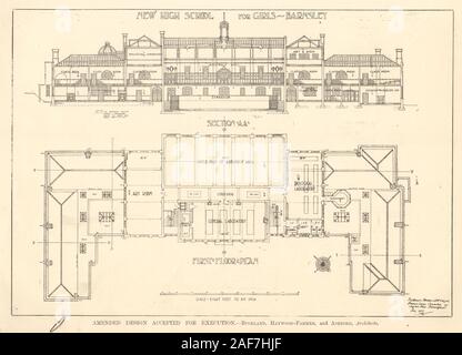 Girls High School, Barnsley. Buckland Haywood-Farmer & Ashford Abschnitt Plan 1907 Stockfoto
