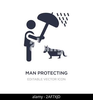 Der Mensch Schutz ein Hund mit einem Regenschirm Symbol auf weißem Hintergrund. Einfaches element Abbildung kann von Personen Konzept. Mann Schutz ein Hund mit einem Regenschirm Stock Vektor