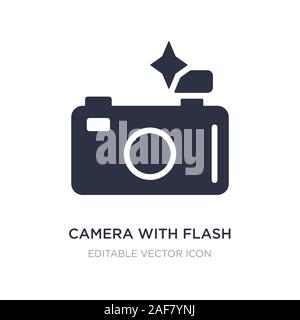 Kamera mit Blitz Symbol auf weißem Hintergrund. Einfaches element Abbildung kann von Werkzeugen und Utensilien Konzept. Kamera mit Blitz Symbol Design. Stock Vektor
