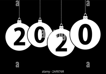 Schwarzer Hintergrund mit weißen Weihnachten blasen und Text 2020 für das neue Jahr Stock Vektor