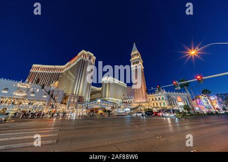 Las Vegas, 25.September: Nachtansicht der Venetian Casino Hotel am 25.September 2019 in Las Vegas, Nevada Stockfoto