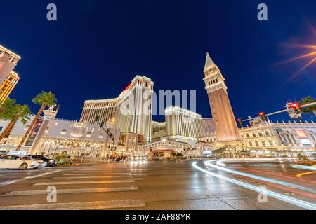 Las Vegas, 25.September: Nachtansicht der Venetian Casino Hotel am 25.September 2019 in Las Vegas, Nevada Stockfoto