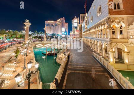 Las Vegas, 25.September: Nachtansicht der Venetian Casino Hotel am 25.September 2019 in Las Vegas, Nevada Stockfoto