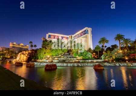 Las Vegas, 25.September: Nachtansicht der Mirage Kasino Hotel am 25.September 2019 in Las Vegas, Nevada Stockfoto