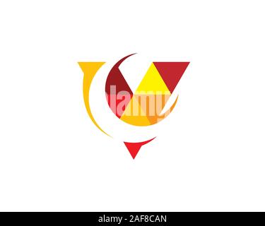 Anfangsbuchstabe C V mit negativen Raum Mondsichel und Polygon anagram Logo Stock Vektor