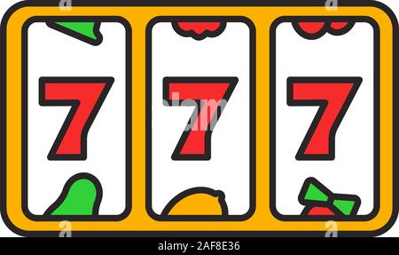 Slot Maschine mit drei Siebener Farbe Symbol. 777. Lucky seven. Casino. Isolierte Vector Illustration Stock Vektor