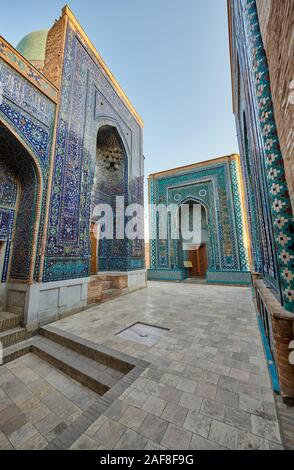 Obere Komplex der Nekropole Schah-i-Wonders, Samarkand, Usbekistan, in Zentralasien Stockfoto