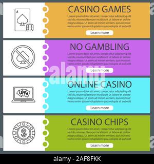 Casino Web Banner Vorlagen eingestellt. Kartenspiel, Glücksspiel verbot, online Poker, Casino Chip. Website Farbe Menüpunkte mit linearen Symbolen. Vektor Header Stock Vektor