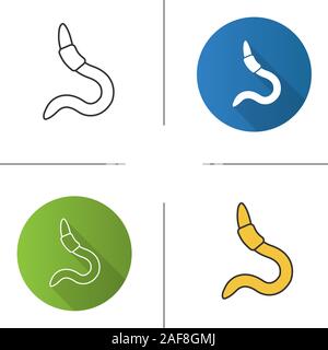 Worm Symbole gesetzt. Flache Bauweise, linear, Schwarz und Farbe. Angeln lebenden Köder. Isolierte Vektorgrafiken Stock Vektor