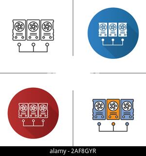 Grafikkarten für den Bergbau Business Icon. Flache Bauweise, lineare und Farbe Stile. Verbunden Grafikkarten. Cryptocurrency gpu Bergbau Farm. Isolierte Vektor i Stock Vektor