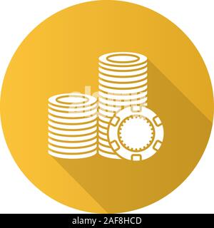 Casino Chips Stack flache Bauweise lange Schatten glyph Icon. Casino. Vektor silhouette Abbildung Stock Vektor