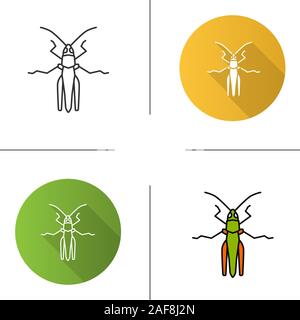 Grasshopper Symbol. Flache Bauweise, lineare und Farbe Stile. Insekt-schädling. Heuschrecken. Isolierte Vektorgrafiken Stock Vektor
