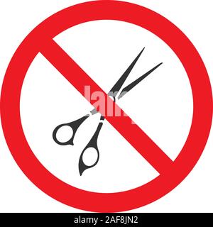 Verbotszeichen mit Schere glyph Icon. Kein Schneiden verbot. Stop silhouette Symbol. Negativer Platz. Vektor isoliert Abbildung Stock Vektor