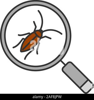 Kakerlake suche Farbe Symbol. Schädlingsbekämpfung Service. Lupe mit Roach. Isolierte Vector Illustration Stock Vektor