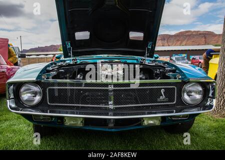 Ein original Lager 1969 Shelby GT 500 Ford Mustang in der Moabiter April Aktion Auto Show in Moab, Utah. Stockfoto