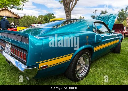 Ein original Lager 1969 Shelby GT 500 Ford Mustang in der Moabiter April Aktion Auto Show in Moab, Utah. Stockfoto