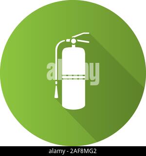 Feuerlöscher flache Bauweise lange Schatten glyph Icon. Löschausrüstung. Vektor silhouette Abbildung Stock Vektor