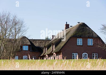 Keitum, Duenenwall, Reetdachhaus Stockfoto