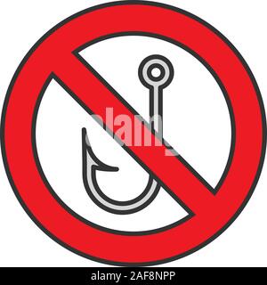 Verbotszeichen mit Haken Farbe Symbol. Kein Fangverbot. Isolierte Vector Illustration Stock Vektor