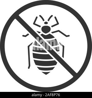 Stop Bed Bug melden Glyph icon. Parasitische Insekten abweisend. Schädlingsbekämpfung. Silhouette Symbol. Negativer Platz. Vektor isoliert Abbildung Stock Vektor