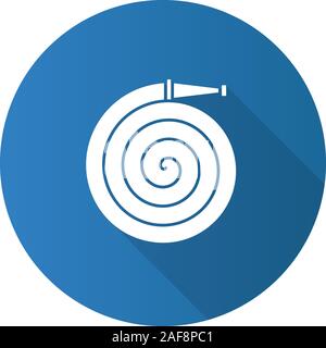 Schlauch flache Bauweise lange Schatten glyph Icon. Löschausrüstung. Vektor silhouette Abbildung Stock Vektor