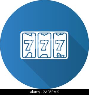 Slot Maschine mit drei Siebener flache Bauweise lange Schatten glyph Icon. 777. Lucky seven. Casino. Vektor silhouette Abbildung Stock Vektor