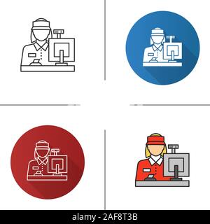 Kasse. Flache Bauweise, lineare und Farbe Stile. Zähler. Isolierte Vektorgrafiken Stock Vektor