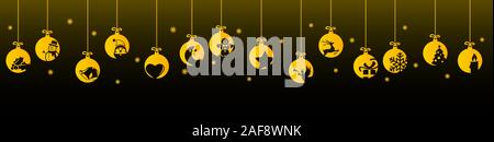 Sammlung von hängenden Kugeln gefärbt Gold mit verschiedenen abstrakten Symbole für Weihnachten und Winter Konzepte Stock Vektor