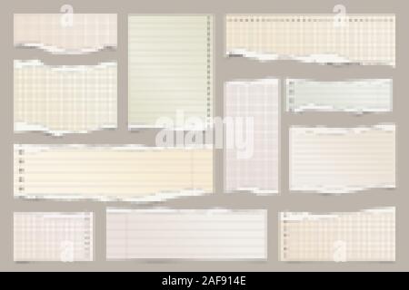 Farbige zerrissenen Papierstreifen Sammlung gefüttert. Realistische Papierstückchen mit Gerissene Kanten. Haftnotizen, Fetzen des Notebook Seiten. Vector Illustration. Stock Vektor
