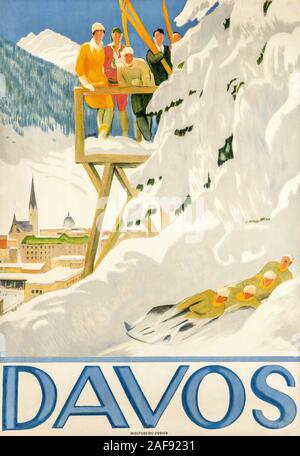 Vintage Travel Davos Stockfoto