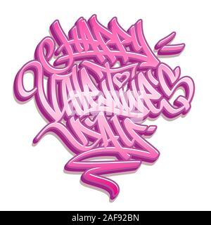 Happy Valentine's Day Graffiti style Schriftzug mit rosa Anpassbare Farben. Auf weissem Hintergrund. Stock Vektor