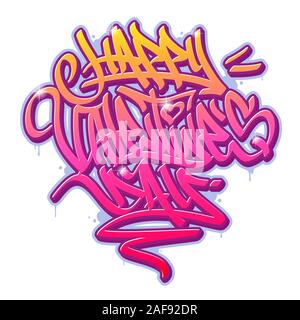 Happy Valentine's Day Graffiti style Schriftzug mit lebendigen Anpassbare Farben. Auf weissem Hintergrund. Stock Vektor