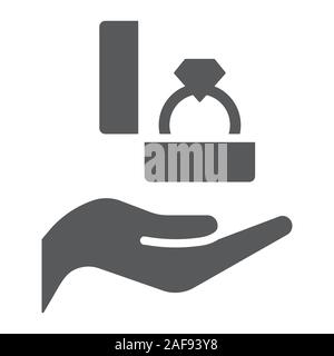 Vorschlag Ehe glyph Icon, Valentine und Urlaub, Ring auf Handzeichen, Vektorgrafiken, einem festen Muster auf weißem Hintergrund, eps 10. Stock Vektor