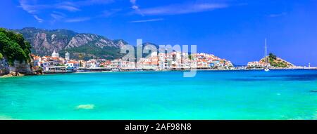 Schönen Fischerdorf Kokkari, Samos Insel, Griechenland. Stockfoto