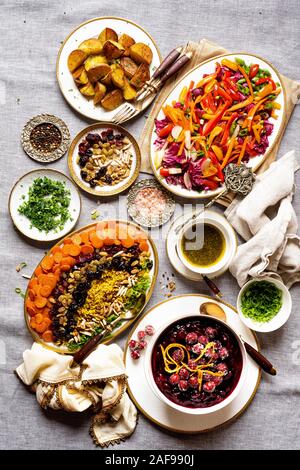 Vegetarische Weihnachten und Thanksgiving Dinner Seiten Stockfoto