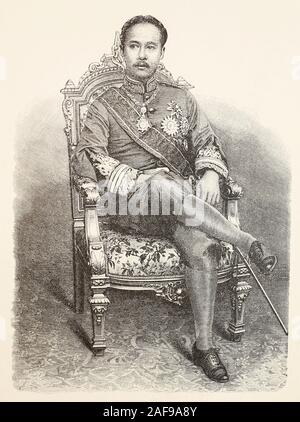 Der König von Siam (Thailand) Rama V. Chulalongkorn. Gravur der Ende des 19. Jahrhunderts. Stockfoto