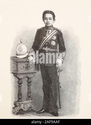 Der zweite Sohn des Königs von Siam (Thailand) Rama V. Chulalongkorn (Kronprinz). Gravur der Ende des 19. Jahrhunderts. Stockfoto