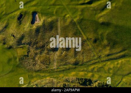 Detaillierte Ansicht der Topographie des alten Kurses von St Andrews. Schottischer Golfplatz. Stockfoto