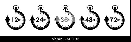 Fob watch timer Symbole angezeigt. Mit 24 Stunden 36 48 72 12 schnelle Lieferung Zeit für online Verkauf Stock Vektor